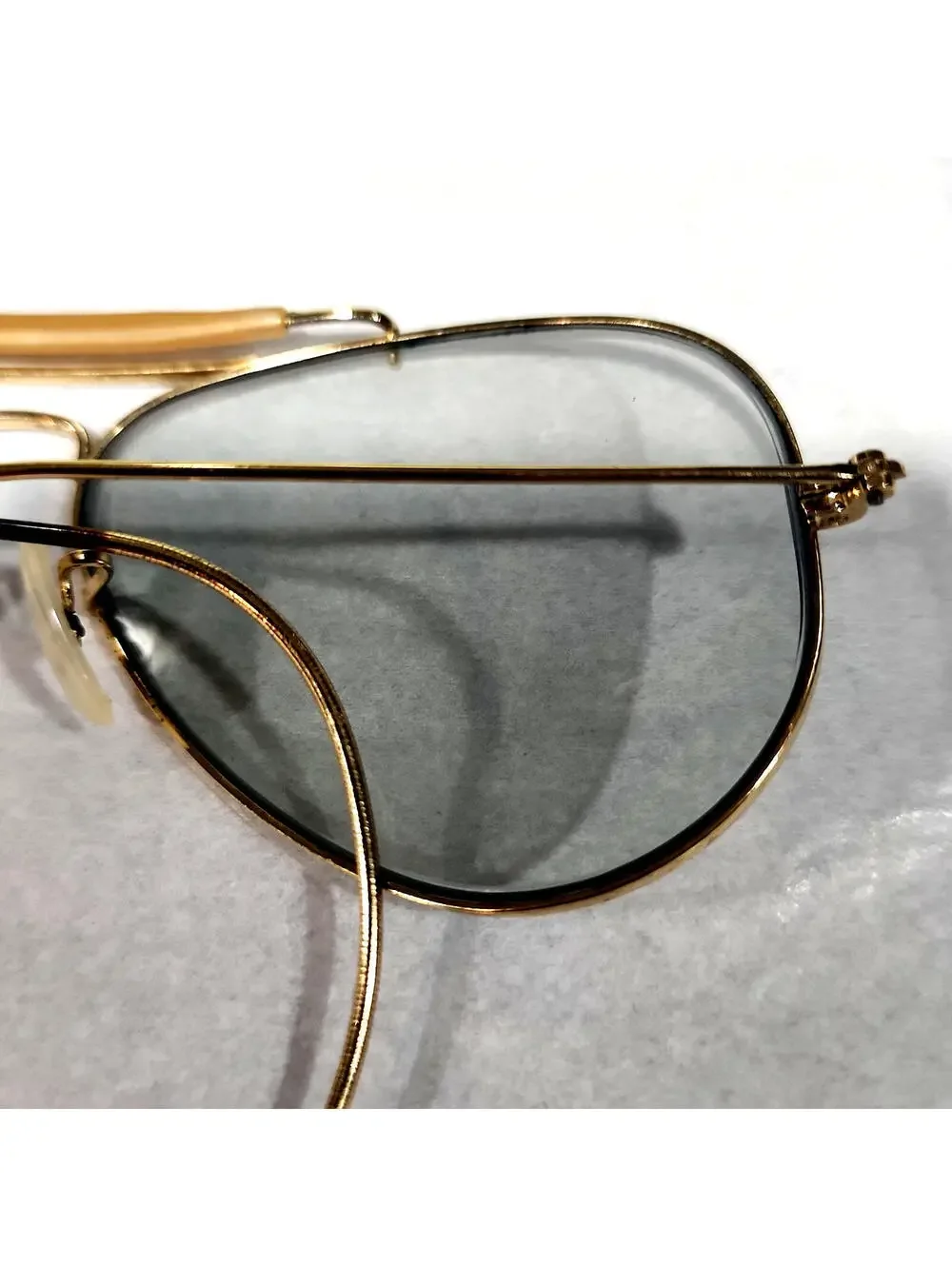 Ray Ban B&L Vintage 70's Outdoorsman Gold Light Gray Aviator Sunglasses 58-14